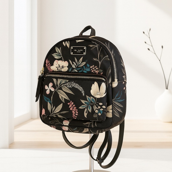 Kate Spade New York Mini Floral Backpack Black Botanical Print Chic Everyday - Picture 1 of 8